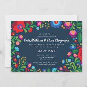 Mexican Embroidery Navy Blue Rehearsal Dinner Invitation