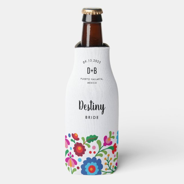 Mexican Embroidery Wedding Party Bottle Cooler (Bottle Front)
