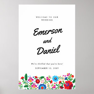 Mexican Embroidery Wedding Welcome Poster