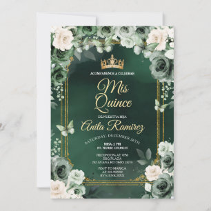 Mexican Emerald Green & Ivory White Quinceañera Invitation
