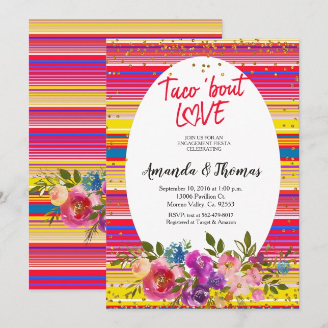 Mexican engagement party Invitation Taco Bout Love (Front/Back)