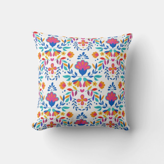 Mexican Ethnic Folk Art Floral Pattern Cushion (Front)