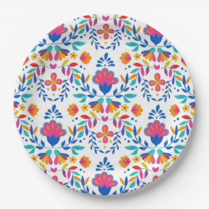 Mexican ethnic folk art floral pattern paper plate