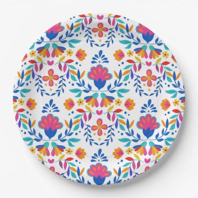 Mexican ethnic folk art floral pattern  paper plate (Front)