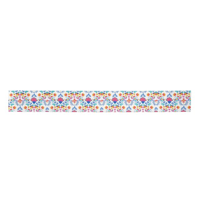 Mexican ethnic folk art floral pattern  satin ribbon (Front)