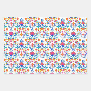 Mexican ethnic folk art floral pattern wrapping paper sheet