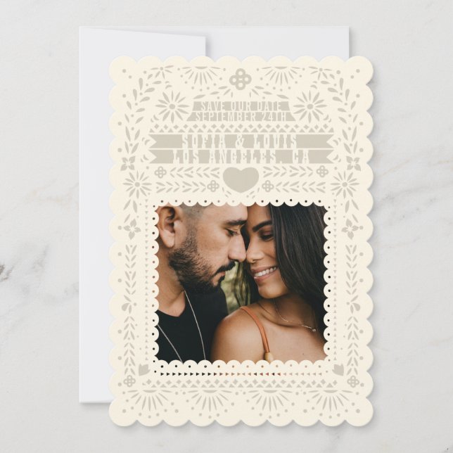 Mexican Fantail Doves Papel Picado Save the Date Invitation (Front)