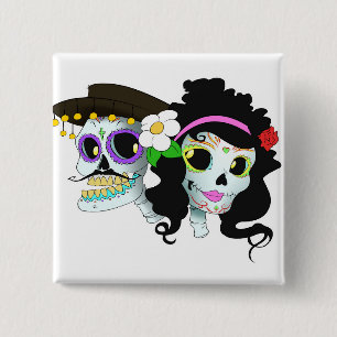 Mexican Festive Skull Couple 15 Cm Square Badge