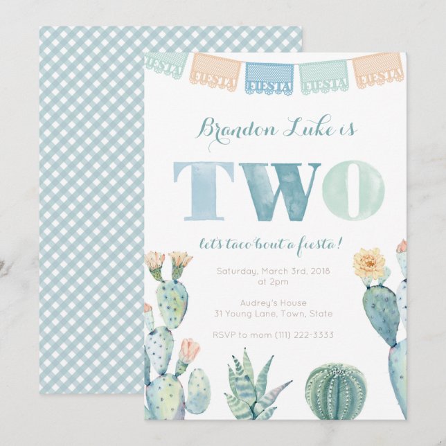 Mexican fiesta 2nd birthday party invites for boy (Front/Back)