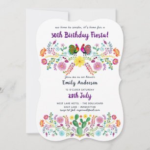 Mexican FIESTA 30th Birthday Invitation Folk Art