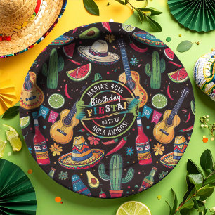 Mexican Fiesta Any Occasion Pattern Black ID1114 Paper Plate