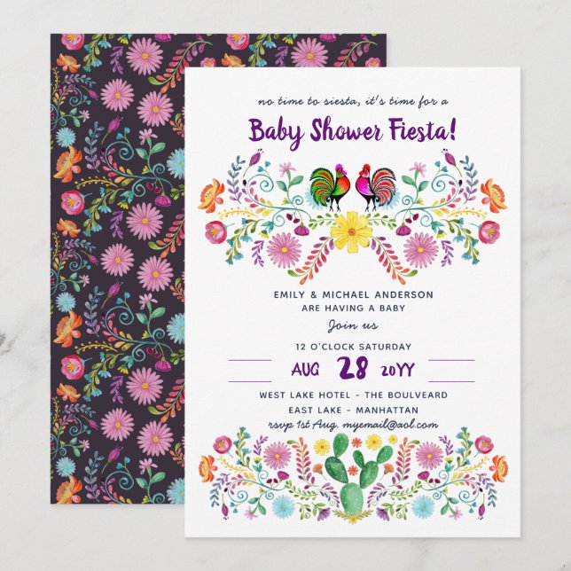 Mexican FIESTA Baby Shower Invitation Folk Art (Front/Back)