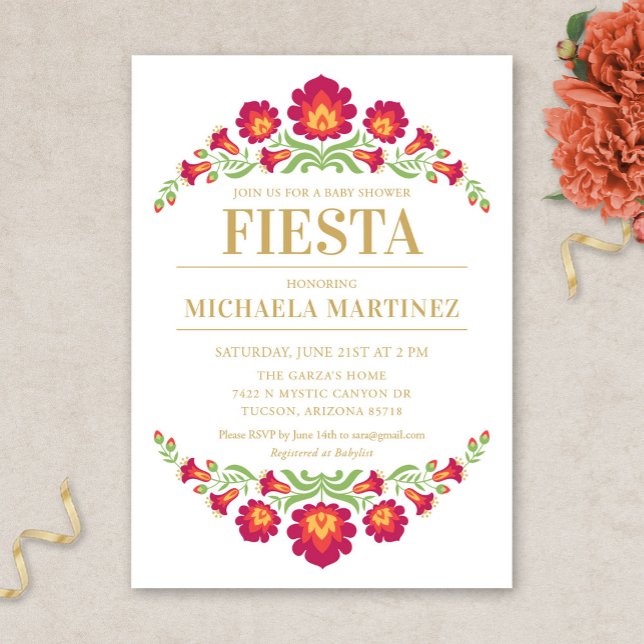Mexican Fiesta Baby Shower Invitation, Red Floral Invitation (Red Floral Mexican Fiesta Baby Shower Invitation)