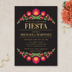 Mexican Fiesta Baby Shower Invitation, Red Floral Invitation