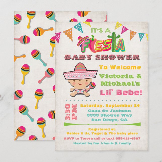 Mexican Fiesta Baby Shower Invitations (Front/Back)
