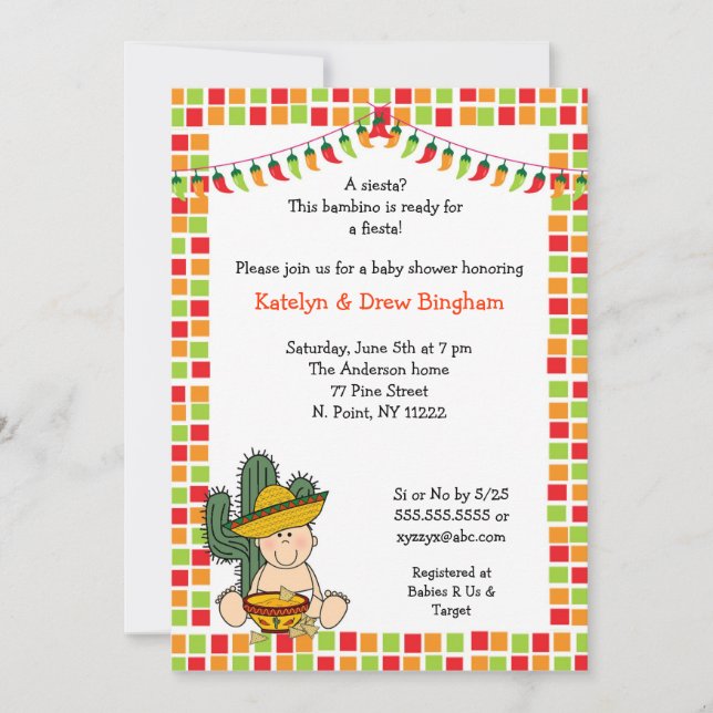 Mexican Fiesta Baby Shower Invite boy light skin (Front)
