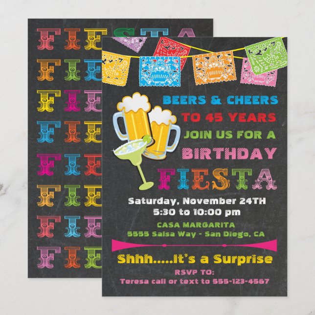 Mexican Fiesta Beers Birthday Party Invitation (Front/Back)