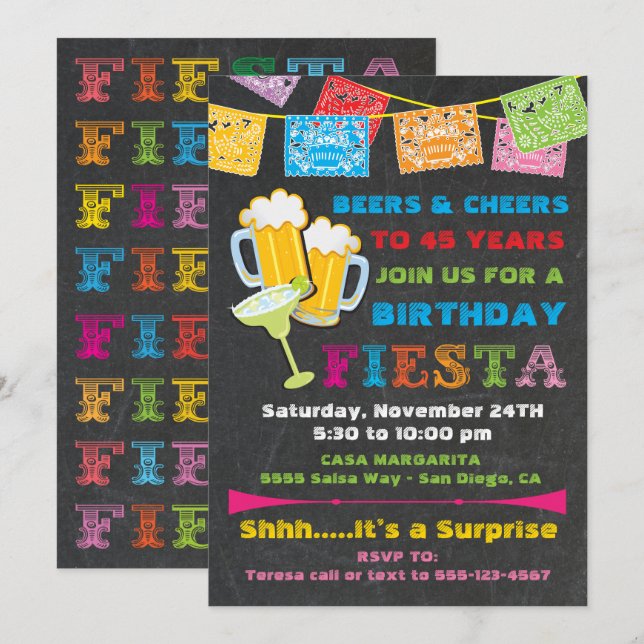 Mexican Fiesta Beers Birthday Party Invitation (Front/Back)