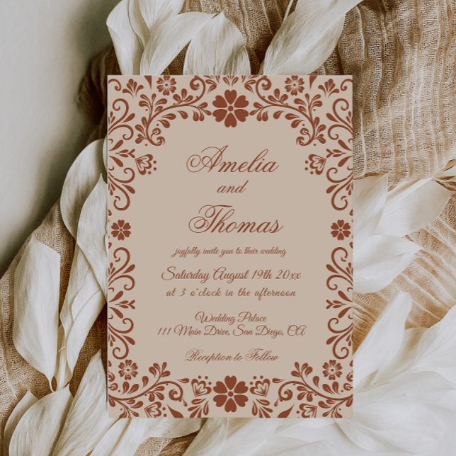 Mexican Fiesta Beige Floral Wedding  Invitation (Creator Uploaded)