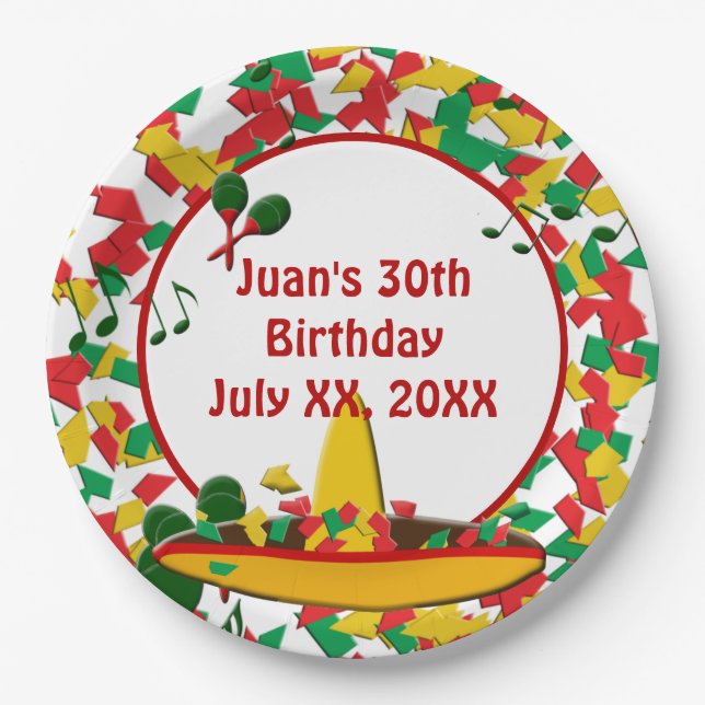 Mexican Fiesta Birthday (any occassion) Amigos  Paper Plate (Front)