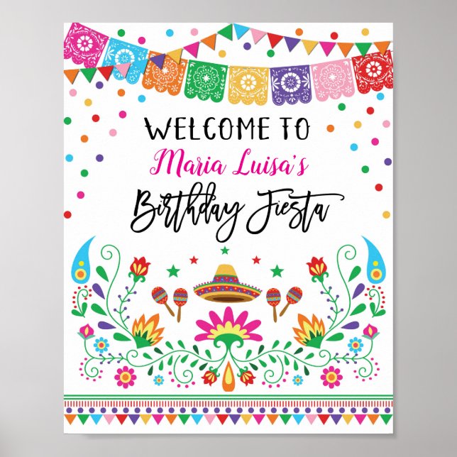 Mexican Fiesta Birthday Cactus Welcome Poster (Front)