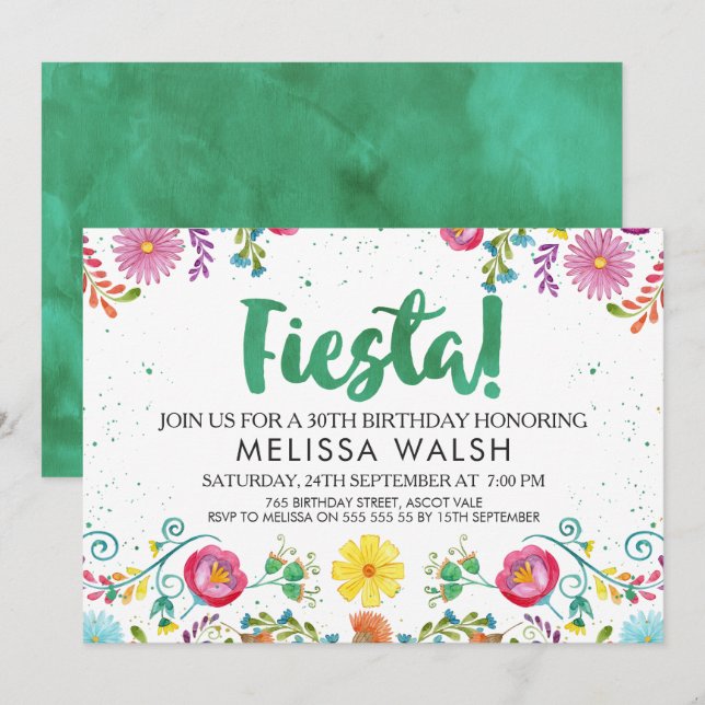 Mexican Fiesta Birthday Invitation (Front/Back)