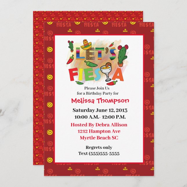 Mexican Fiesta Birthday Invitation (Front/Back)