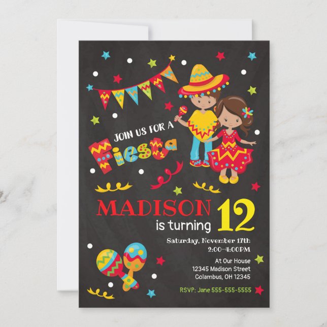 Mexican Fiesta Birthday Invitation Chalkboard ALL (Front)