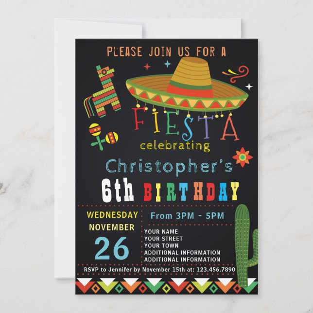 MEXICAN FIESTA BIRTHDAY INVITATION | FIESTA PARTY (Front)