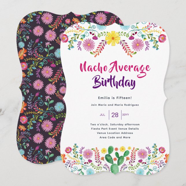 Mexican FIESTA Birthday Invitation Folk Art (Front/Back)