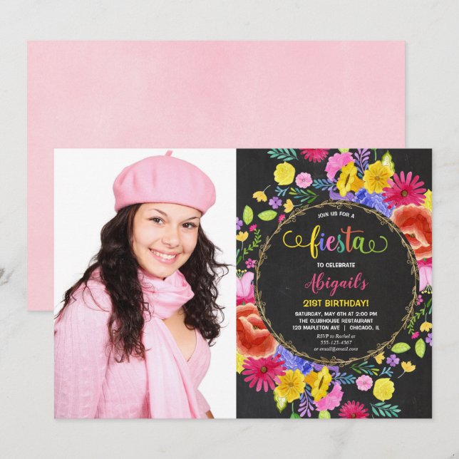 Mexican fiesta birthday invitation for adult (Front/Back)
