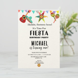 Mexican Fiesta Birthday Invite, Pink & Blue Party Invitation