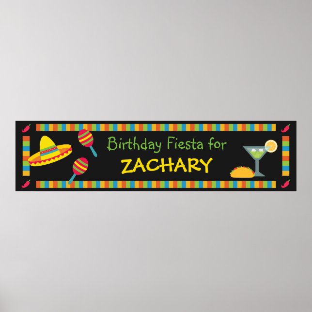 Mexican Fiesta Birthday Party Banner Poster (Front)