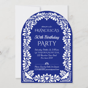 Mexican fiesta birthday party blue talavera  invitation
