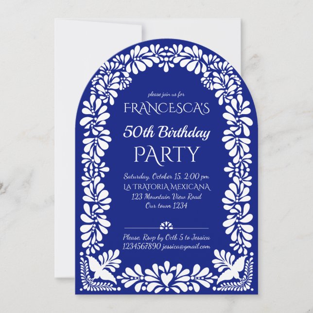Mexican fiesta birthday party blue talavera  invitation (Front)
