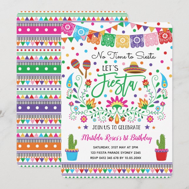 Mexican Fiesta Birthday Party Cactus Invitation (Front/Back)