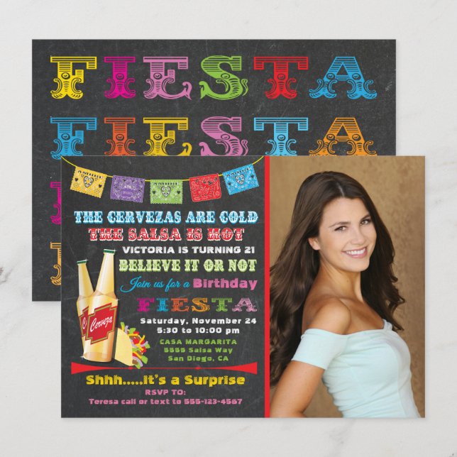 Mexican Fiesta Birthday Party Invitation (Front/Back)