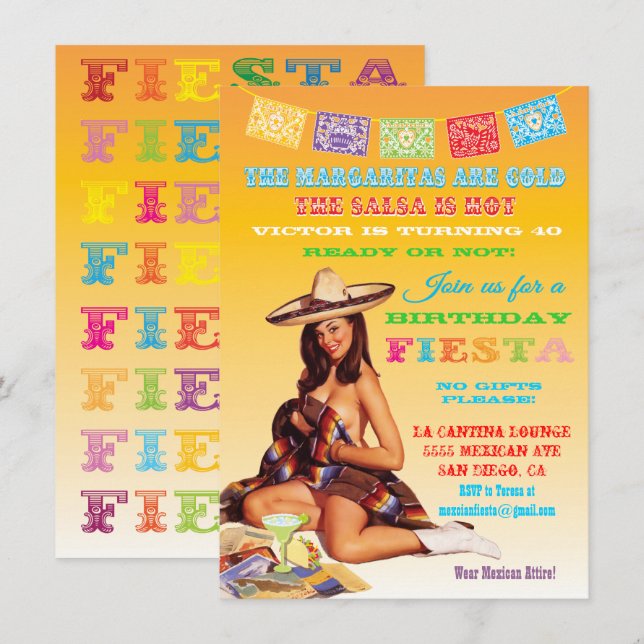 Mexican Fiesta Birthday Party Invitation (Front/Back)