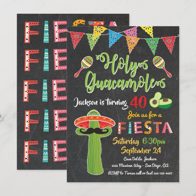 Mexican Fiesta Birthday Party Invitation (Front/Back)