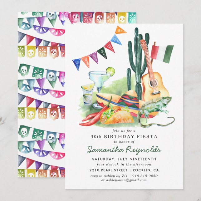 Mexican Fiesta Birthday Party Invitation (Front/Back)