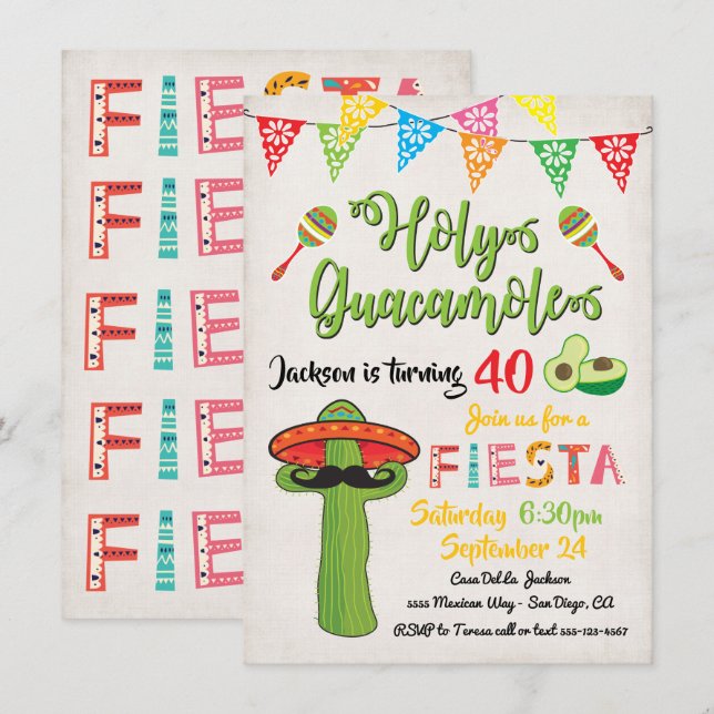 Mexican Fiesta Birthday Party Invitation (Front/Back)