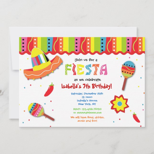 Mexican Fiesta Birthday Party Invitations (Front)
