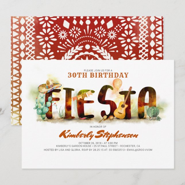 Mexican Fiesta Birthday Party Invitations (Front/Back)