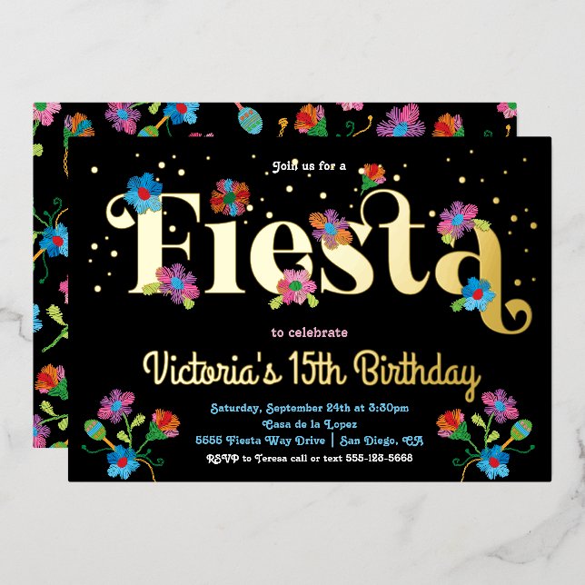 Mexican Fiesta Birthday Party with embroidery (Front/Back)