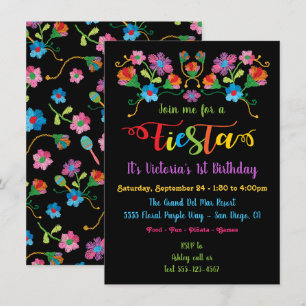 Mexican Fiesta Birthday Party with embroidery Invi Invitation