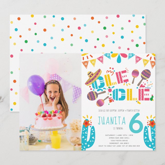 Mexican Fiesta Birthday Photo Invitation (Front/Back)