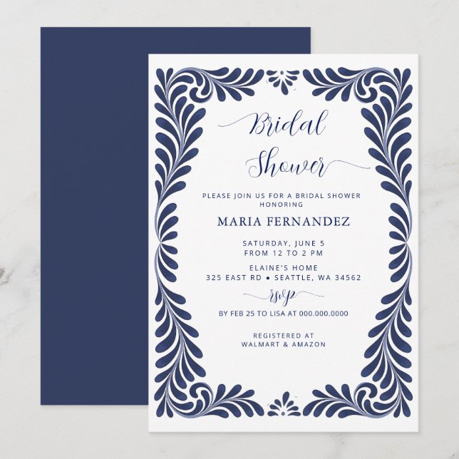Mexican Fiesta Blue Talavera Bridal Shower Invitation (Front/Back)