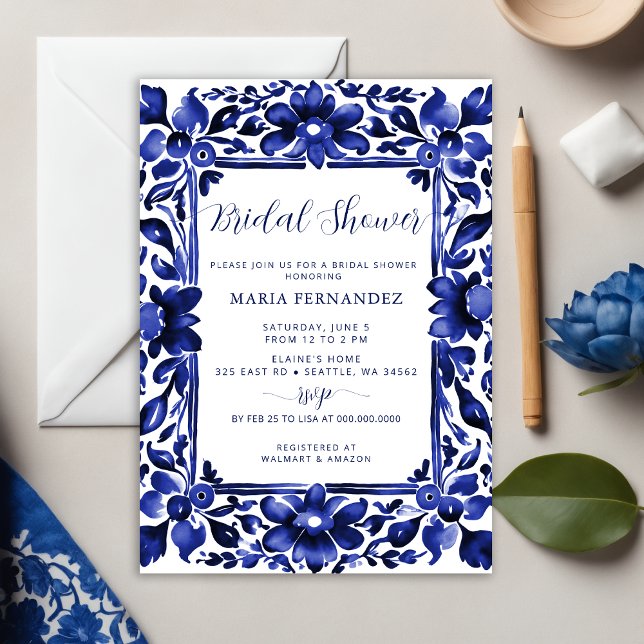 Mexican Fiesta Blue Talavera Bridal Shower Invitation (Mexican Fiesta Blue Talavera Bridal Shower Invitation)