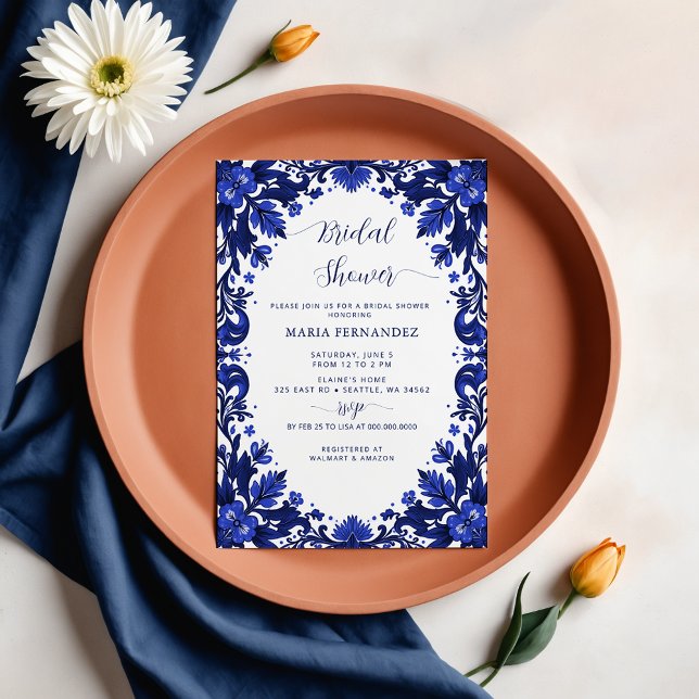 Mexican Fiesta Blue Talavera Bridal Shower Invitation (Mexican Fiesta Blue Talavera Bridal Shower Invitation)