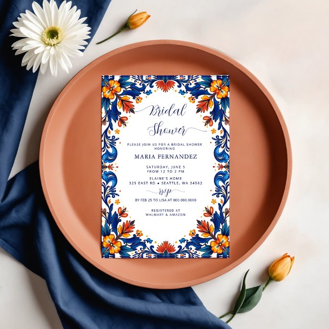 Mexican Fiesta Blue Talavera Bridal Shower Invitation (Mexican Fiesta Blue Talavera Bridal Shower Invitation)